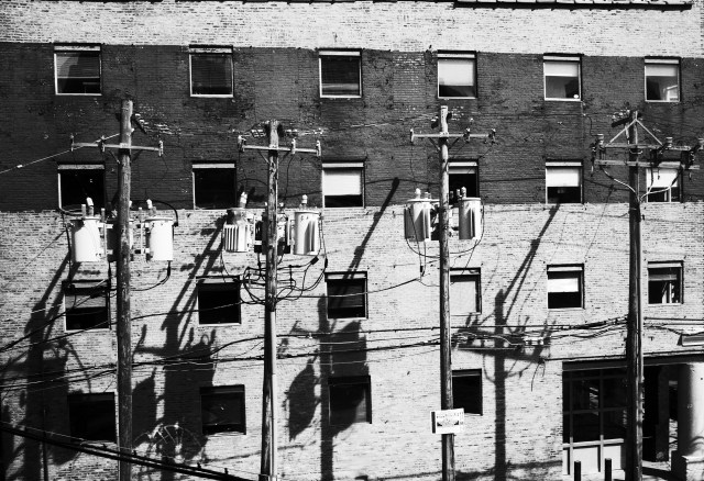 poles and building face